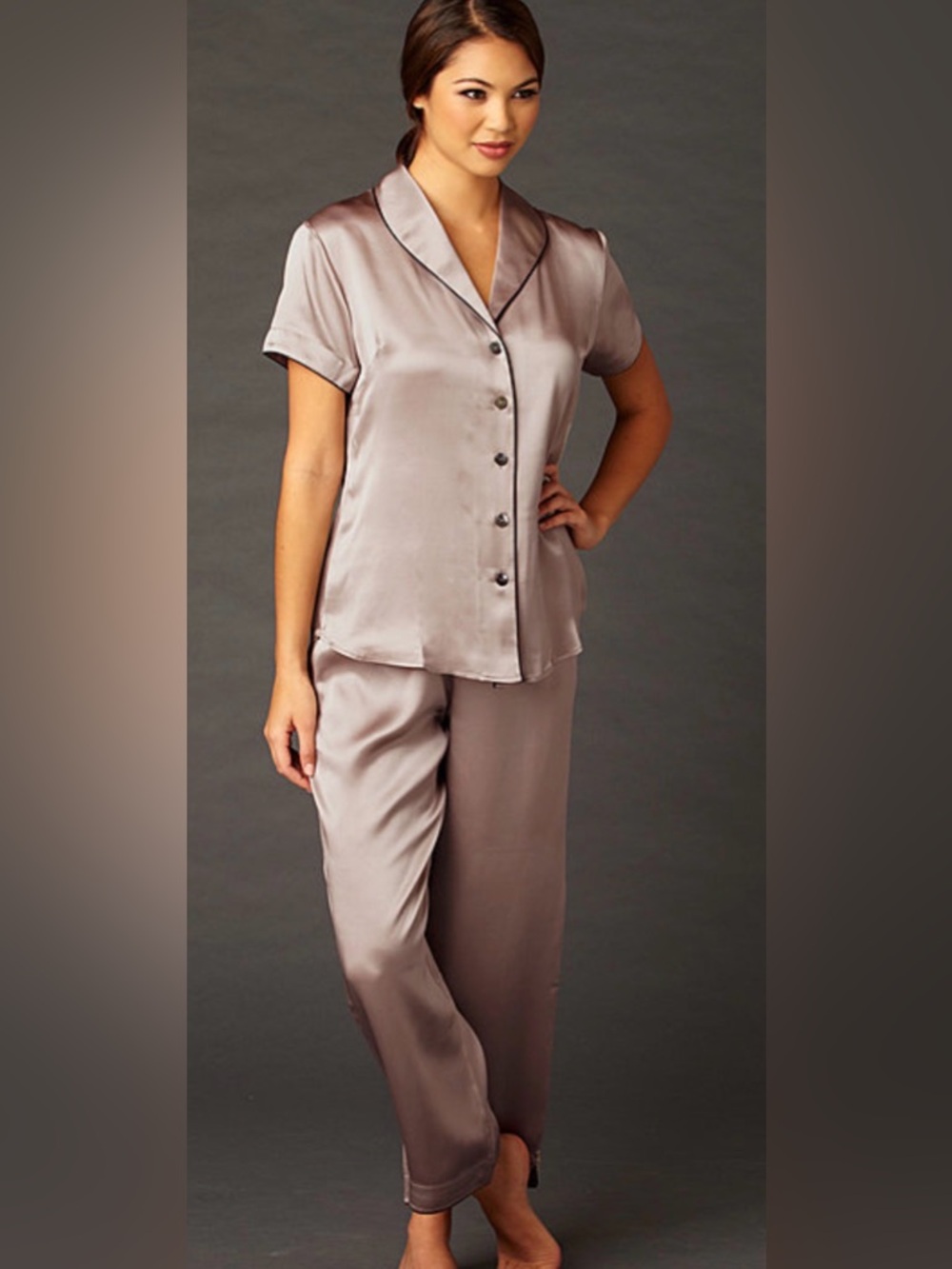 Julianna Rae Natalya 100% Silk Pajama Set Taupe Champagne Small Sleepwear